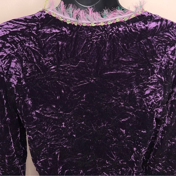 Vintage 90s Small Sno Skin Purple Crushed Velvet Long Sleeve Whimsigoth Boho - Picture 8 of 12